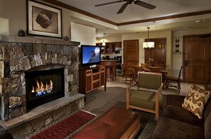 Smart TV, fireplace, DVD player