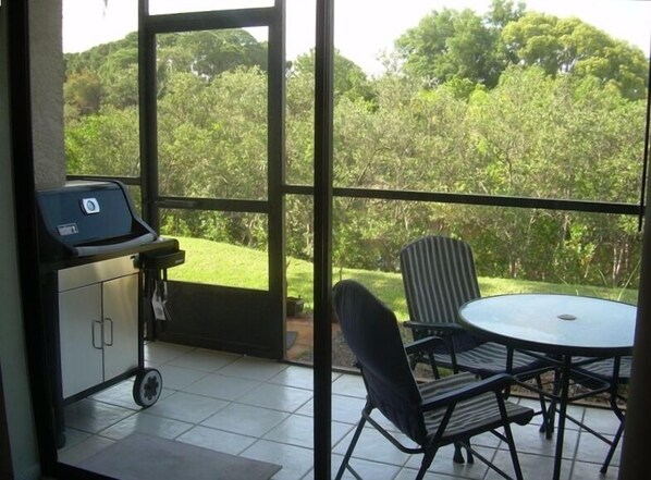 Screened lanai with partial view of canal