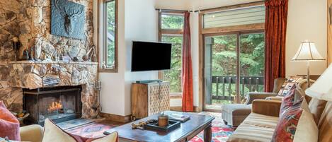 TV, fireplace