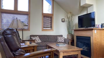 Smart TV, fireplace, video games, DVD player