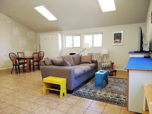 Smart TV, DVD player, books, video library