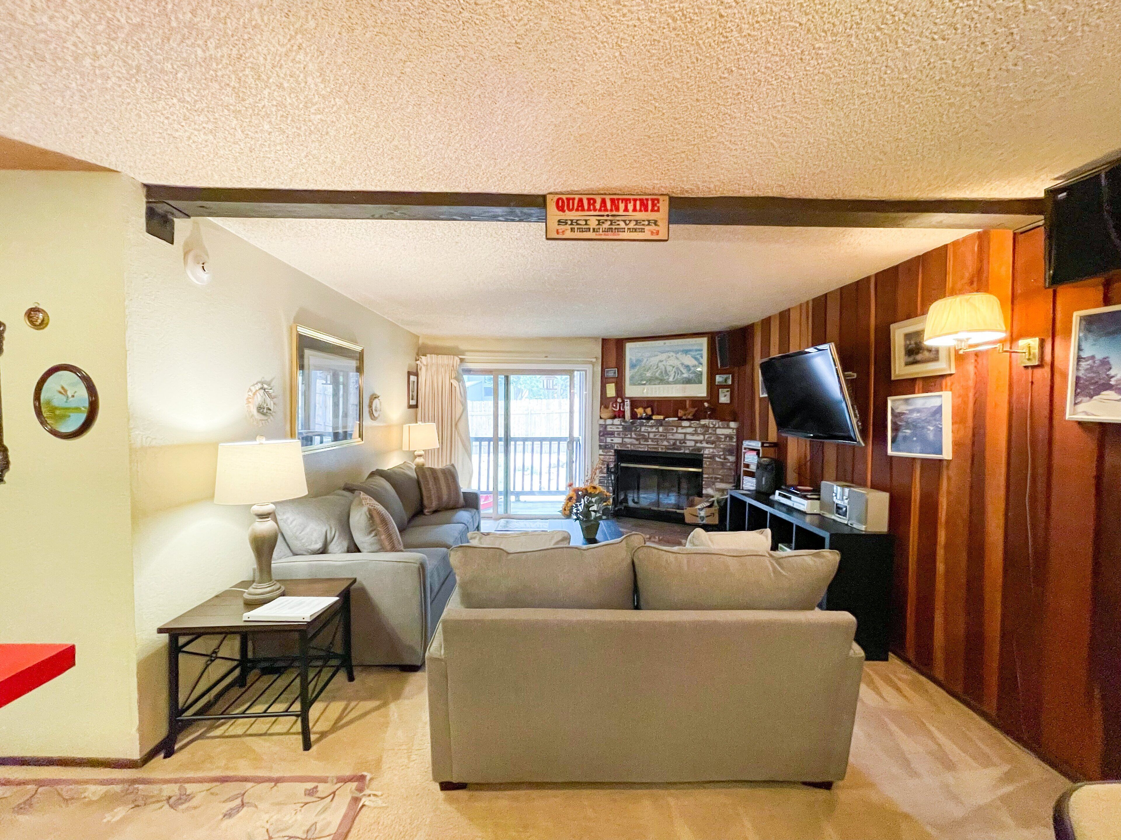 TV, foosball, video library, stereo