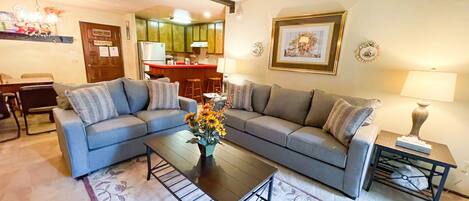 TV, fireplace, foosball, stereo