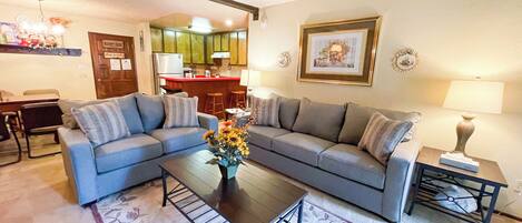 TV, table football, video library, stereo