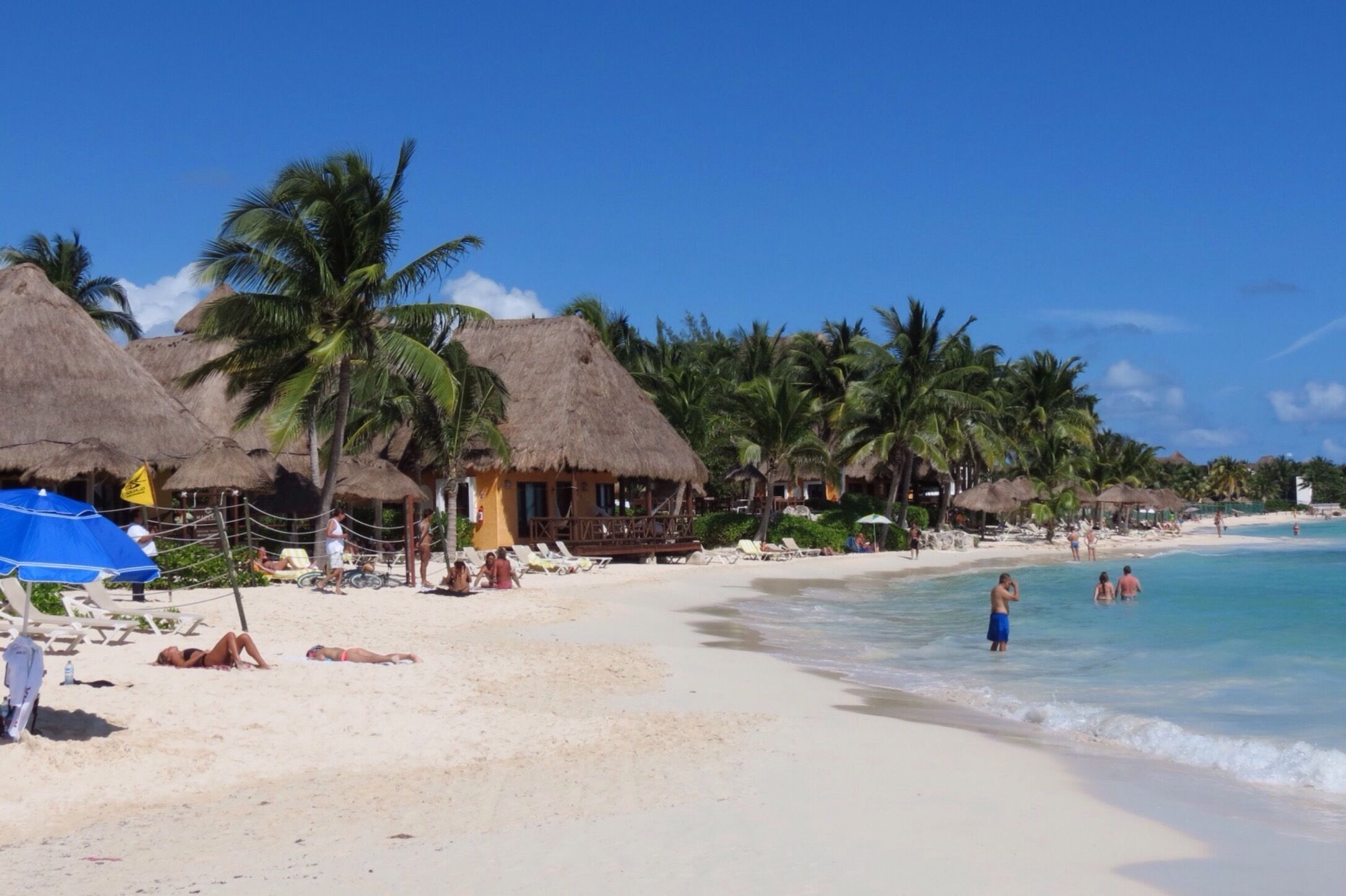 On the beach, sun loungers, beach towels