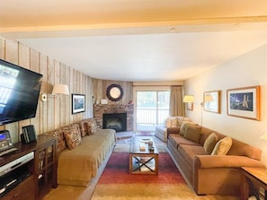 TV, fireplace, foosball