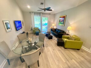 Smart TV, music library, stereo