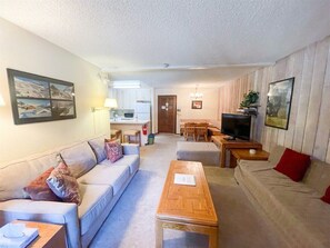 Flat-screen TV, fireplace, foosball, stereo