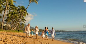 On the beach, sun loungers, beach towels