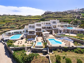 Exclusive Villa, 4 Bedrooms, Private Pool (Therpsichore) | Egyptian cotton sheets, premium bedding, pillowtop beds, in-room safe