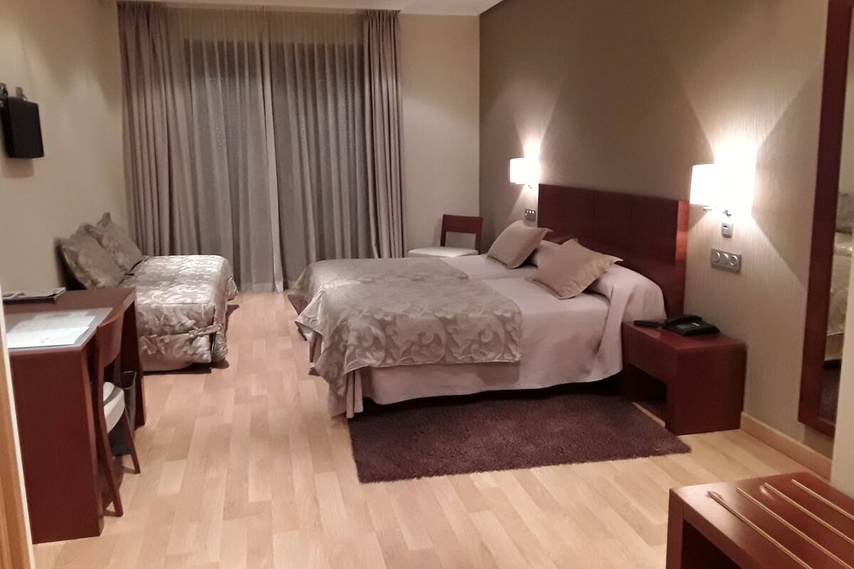 1 bedroom, desk, laptop workspace, blackout curtains