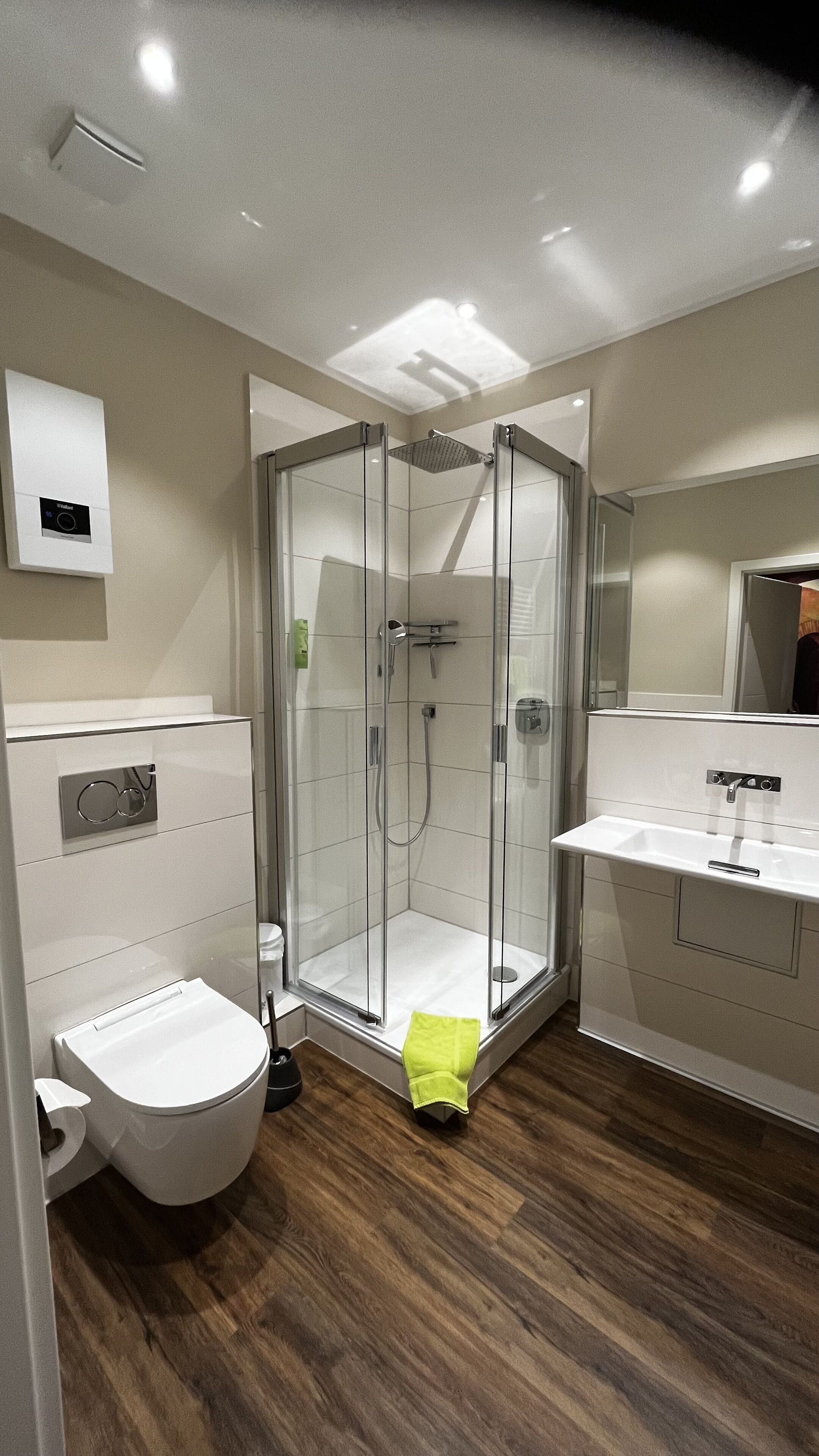 deluxe double room, 1 king bed | bathroom | shower, free toiletries, hair dryer