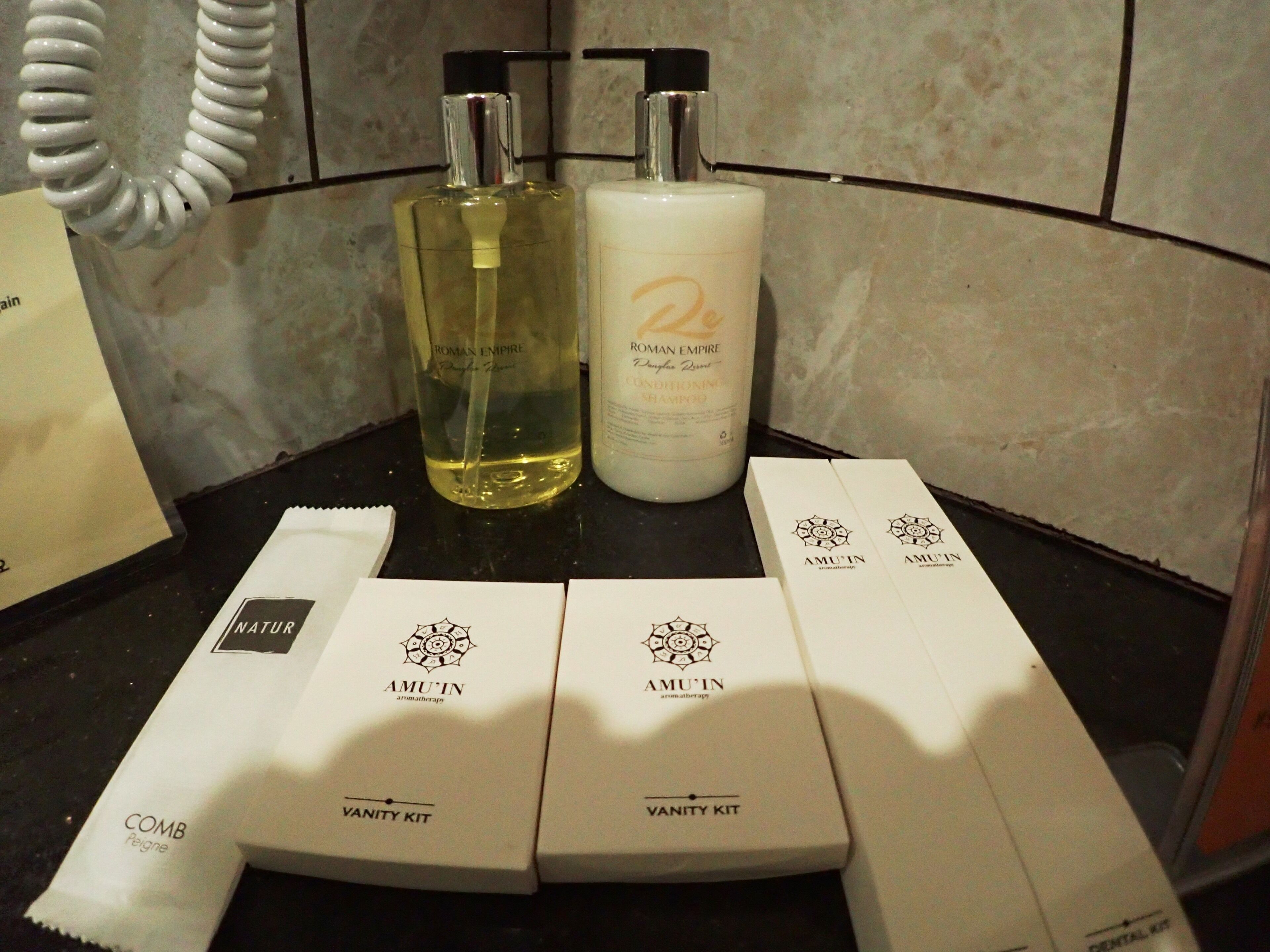 shower, free toiletries, bathrobes, towels