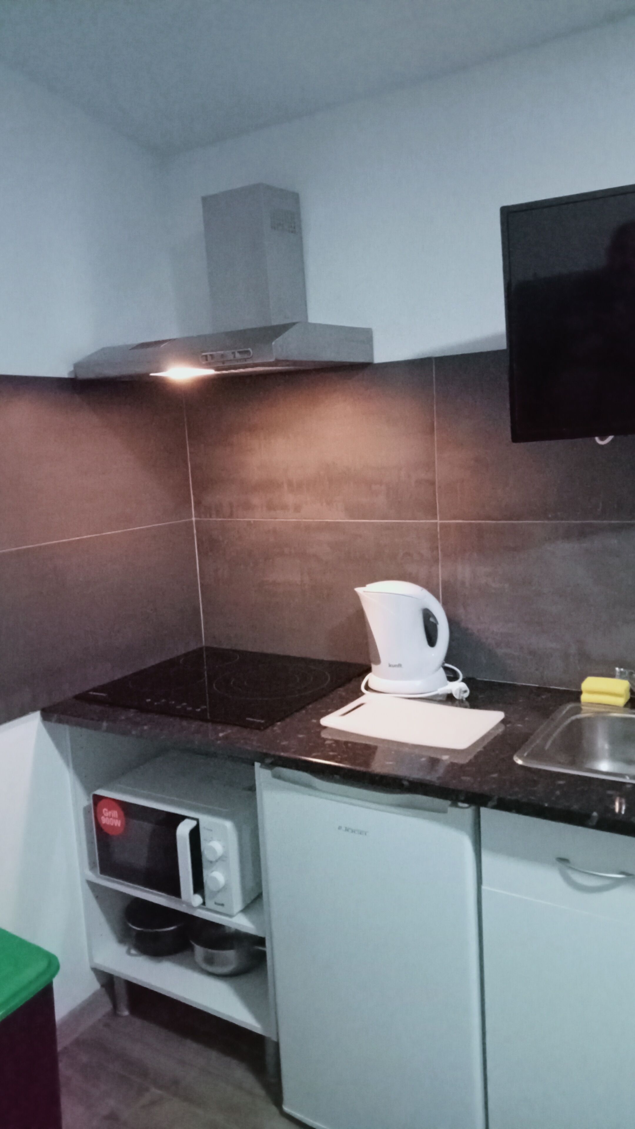 fridge, microwave, coffee/tea maker, toaster