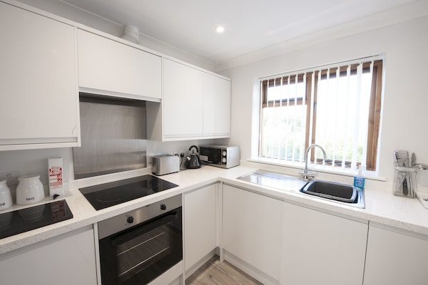 Apartment B | Yksityinen keittiö | Jääkaappi, mikroaaltouuni, uuni, liesi