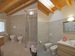 Double Room (Second Floor) | Bathroom | Shower, hair dryer, bidet, towels