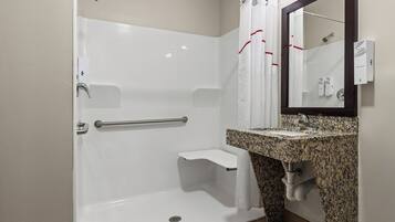 Superior Room, 2 Double Beds, Accessible, Non Smoking (Roll-In Shower) | Bathroom | Free toiletries, hair dryer, towels