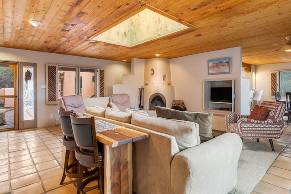 Cozy wood burning fireplace