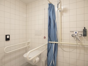 Shower, towels, soap, shampoo