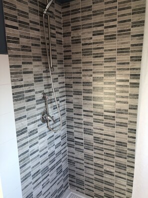Shower, free toiletries, hair dryer, bidet