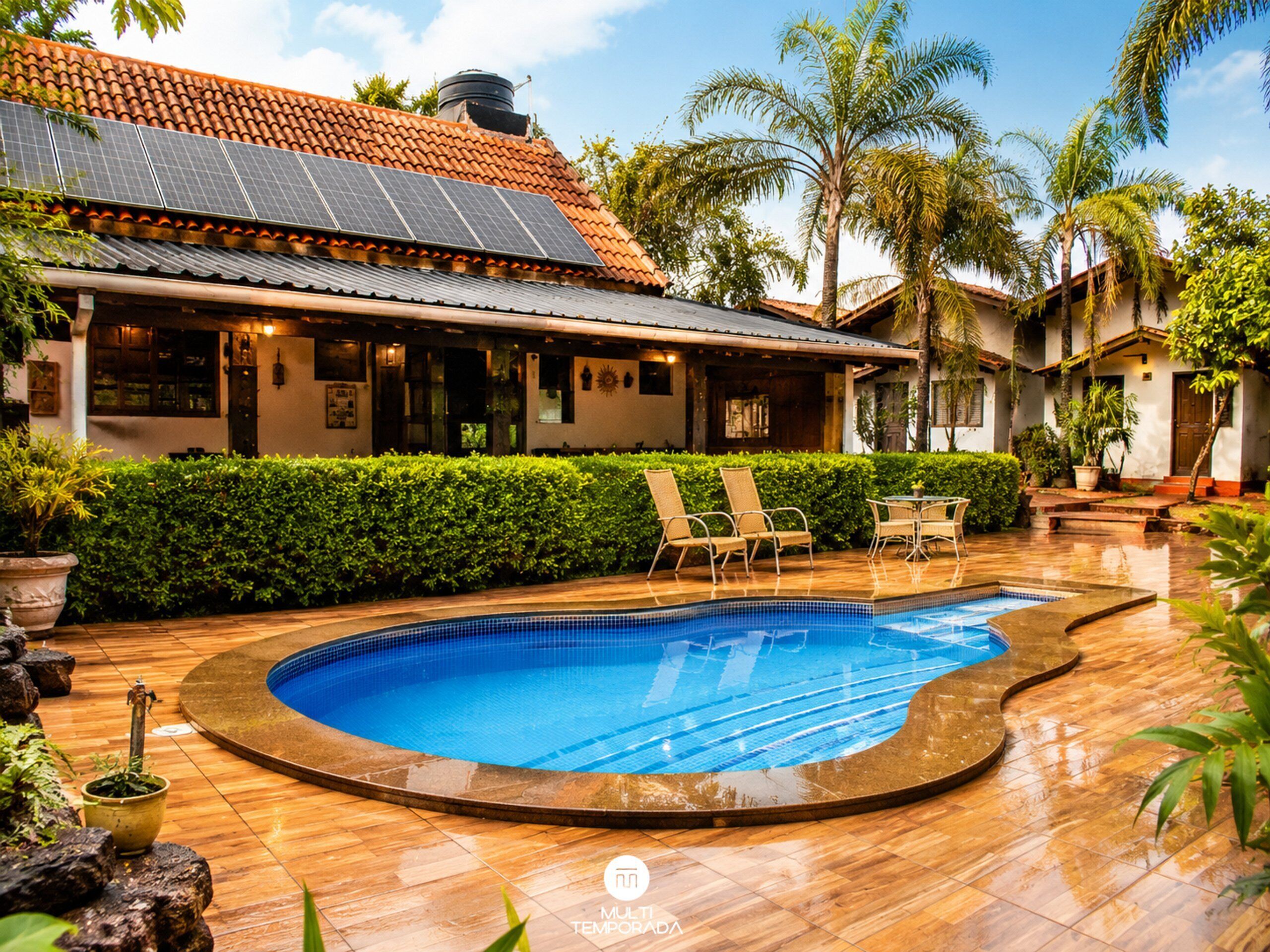 Kolam renang outdoor, dengan payung kolam renang