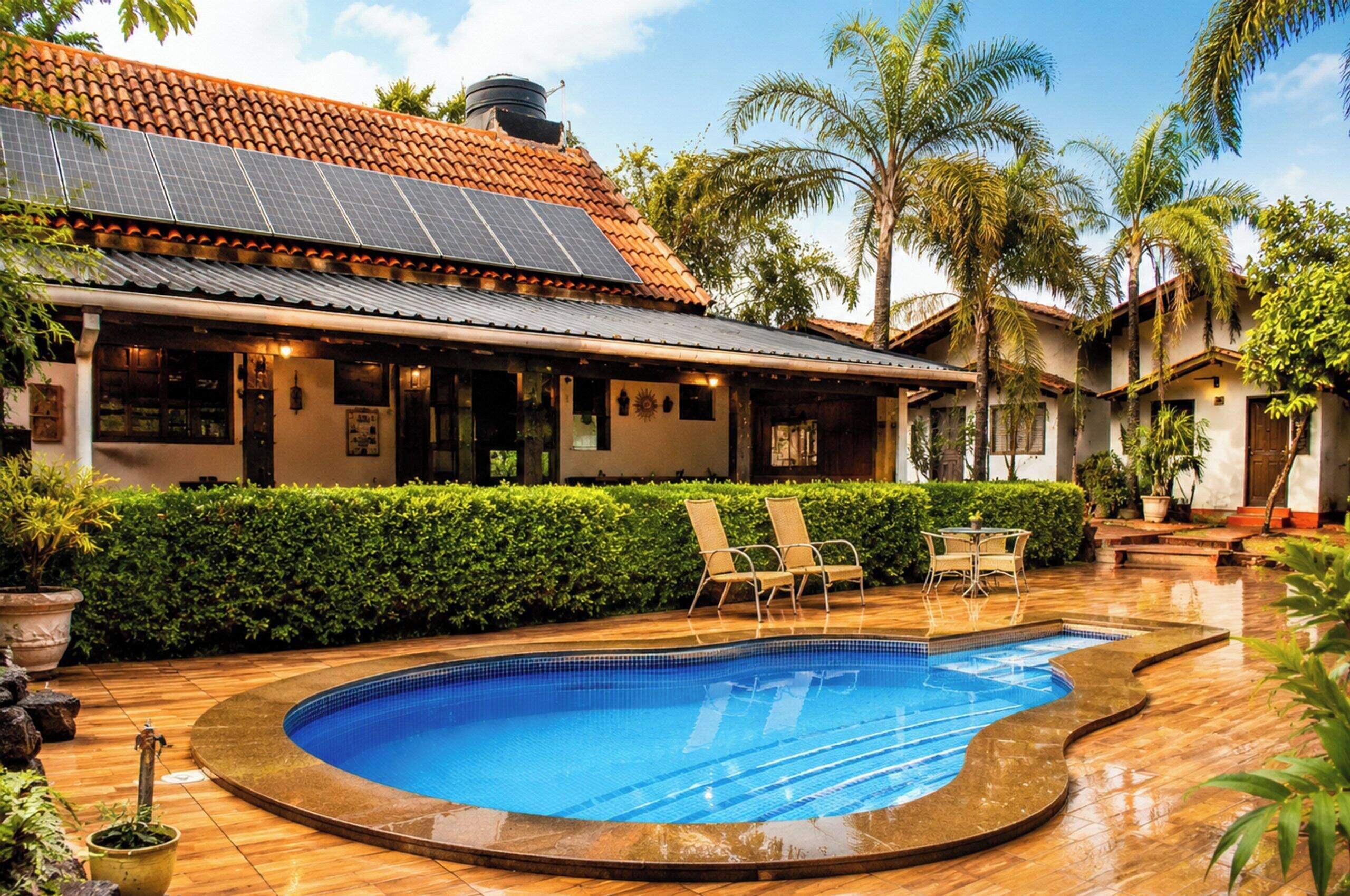 Outdoor pool, pool umbrellas