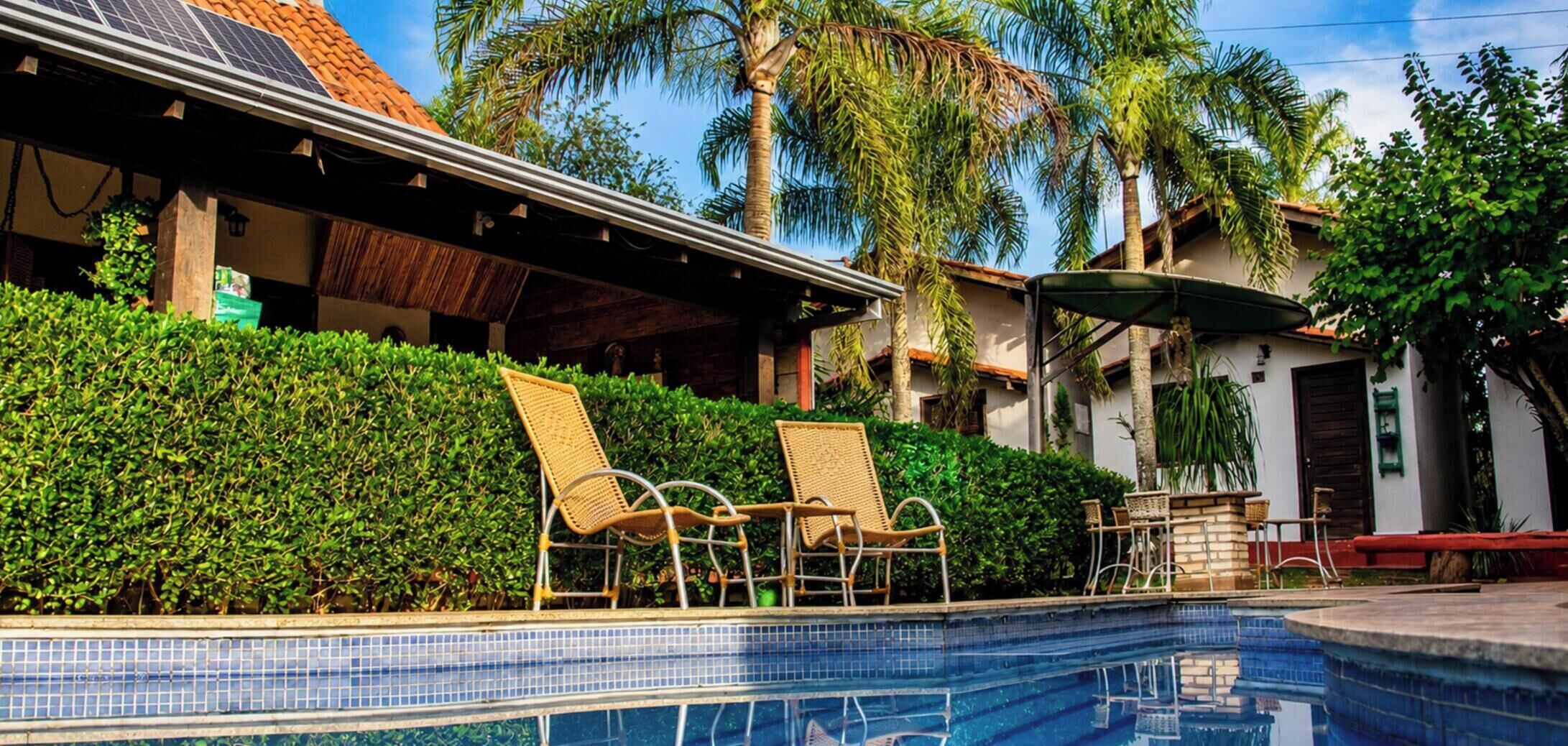 Outdoor pool, pool umbrellas