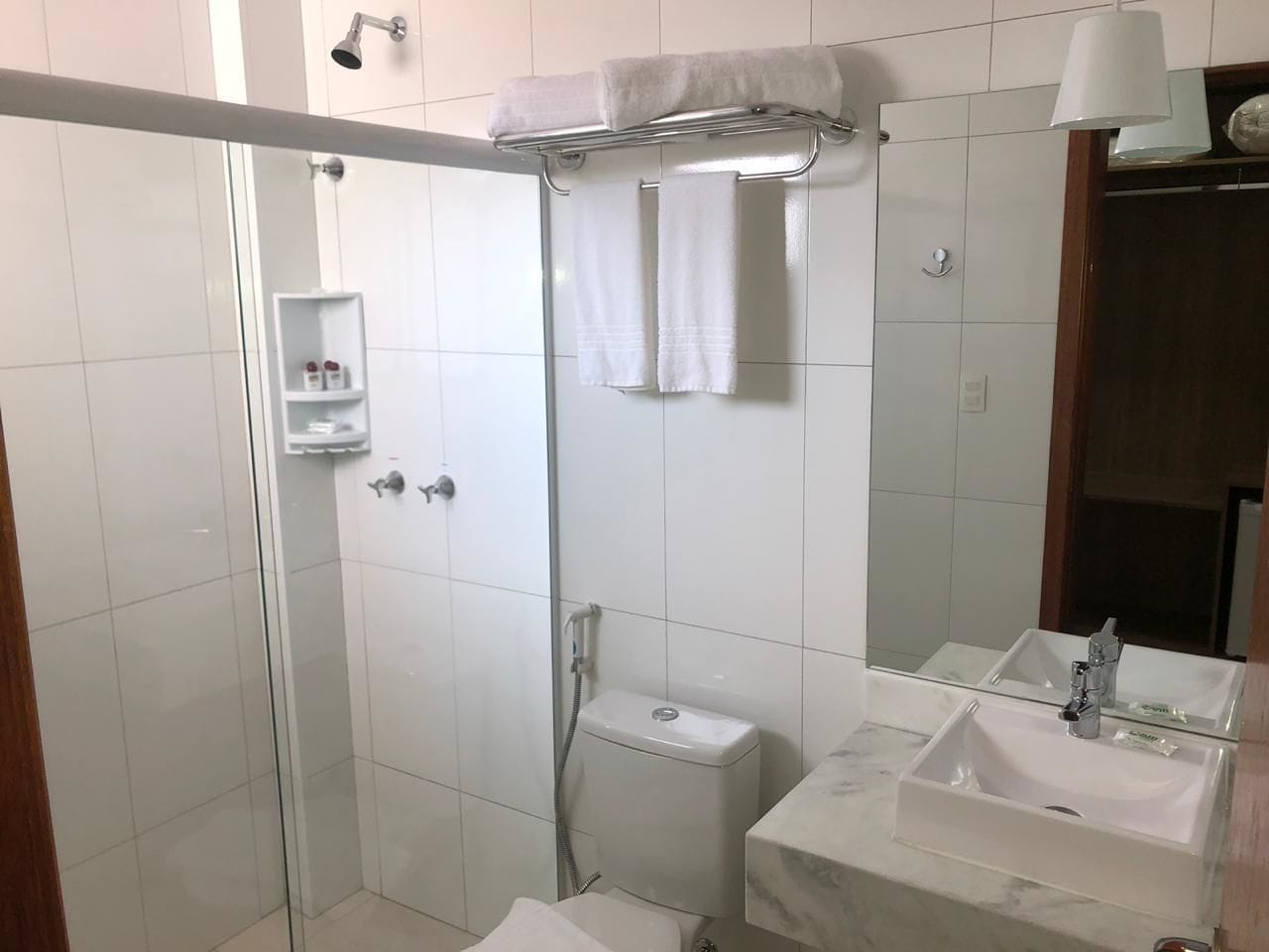 shower, rainfall showerhead, towels