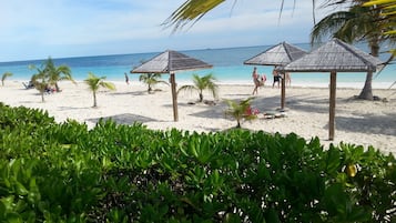 Playa en los alrededores, camastros y toallas de playa