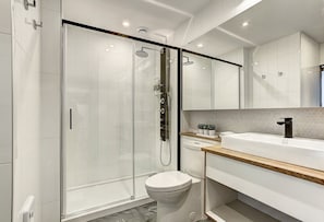 Dusche, Regendusche, Haartrockner, Handtücher