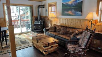 TV, fireplace, DVD player, books
