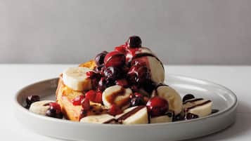 A dessert on a plate.