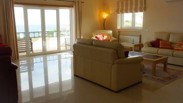 Smart-tv, een open haard, een dvd-speler en boeken