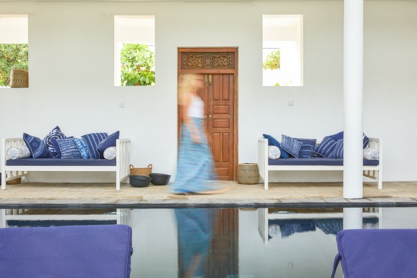 Our beautiful pool and walkway between house, garden and guest cottage.