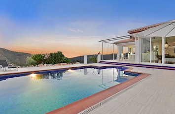 Pool with salt water system. 
The Mediterranean in background.