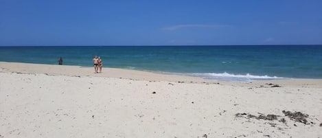 Nära stranden och solstolar