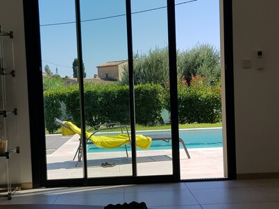 Large modern villa with swimming pool.