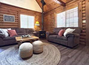 Smart TV, fireplace, DVD player, books