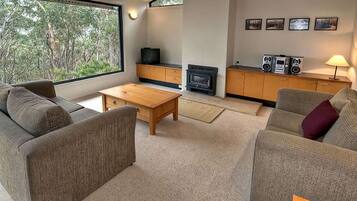 Smart TV, fireplace, DVD player