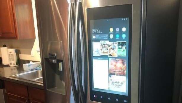 A stainless steel refrigerator with a digital display and a freezer compartment. - Kings Manor · The Best of North Cincinnati @ Kings Manor (Kings Mills)