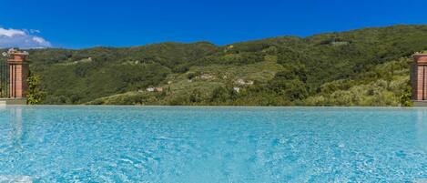 Seasonal outdoor pool, pool umbrellas, sun loungers