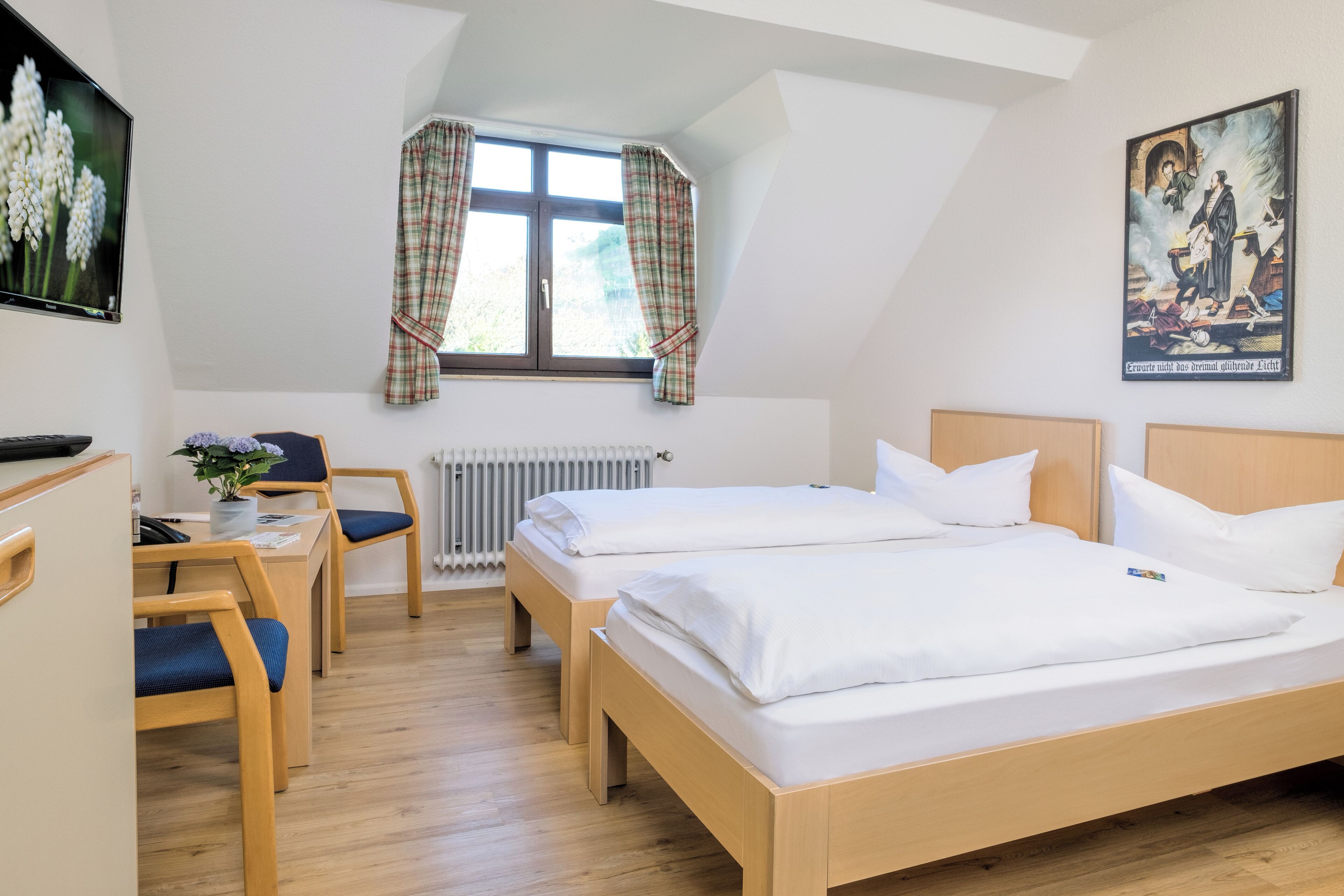 Habitación económica con 1 cama matrimonial o 2 individuales | 1 habitación, ropa de cama hipoalergénica y muebles diferentes 