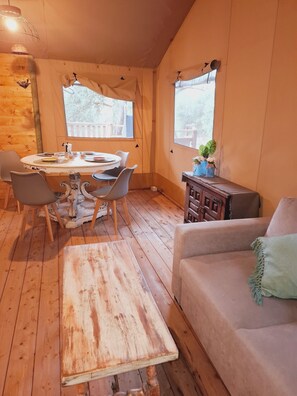 Luxury Bungalow, 2 Bedrooms, Mobility Accessible | Living area | Flat-screen TV