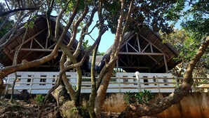A rustic building with a thatched roof and a white fence. - Alta Vista Ilocandia (Pagudpud)