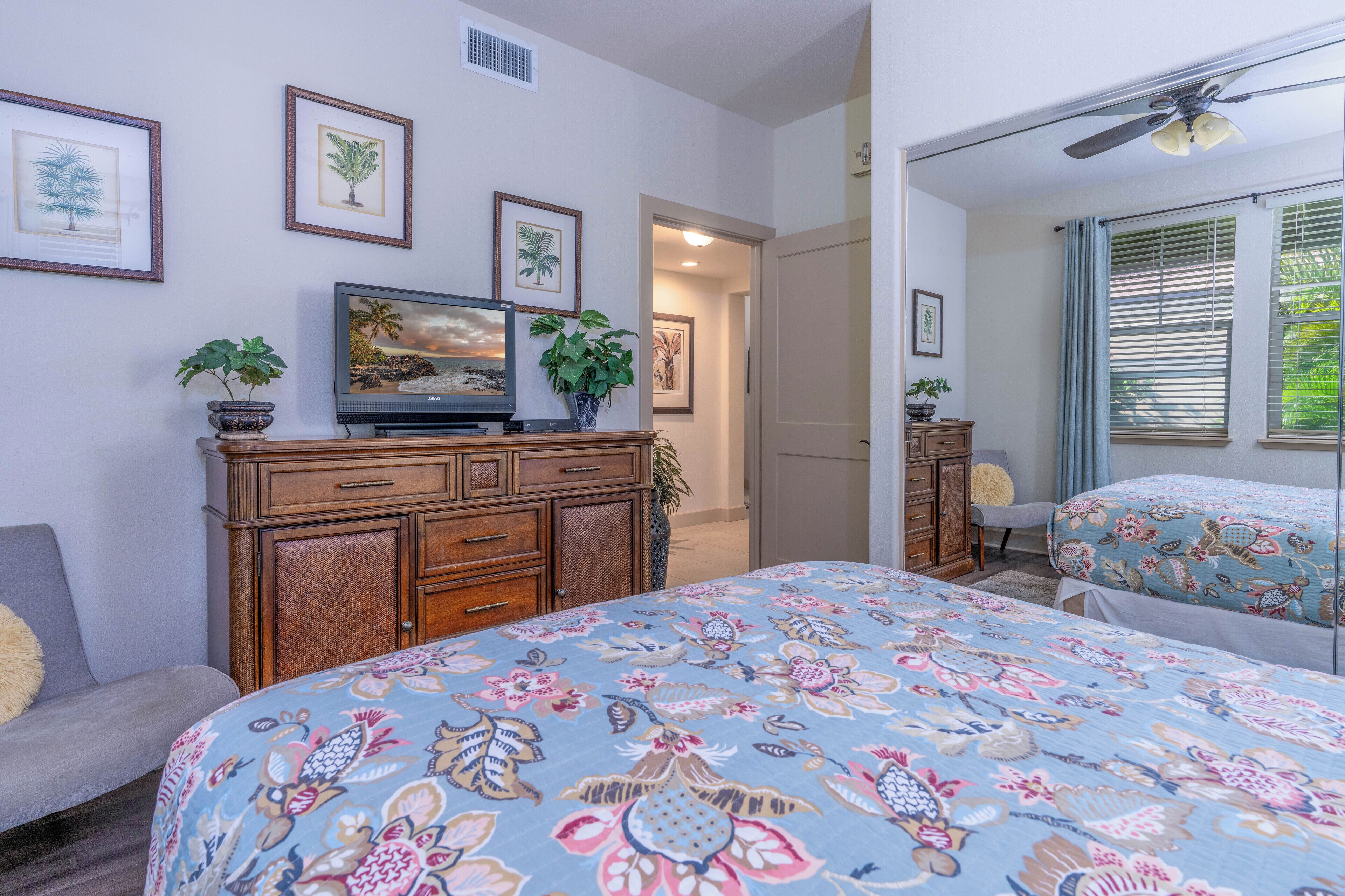 3 bedrooms, blackout drapes, iron/ironing board, internet