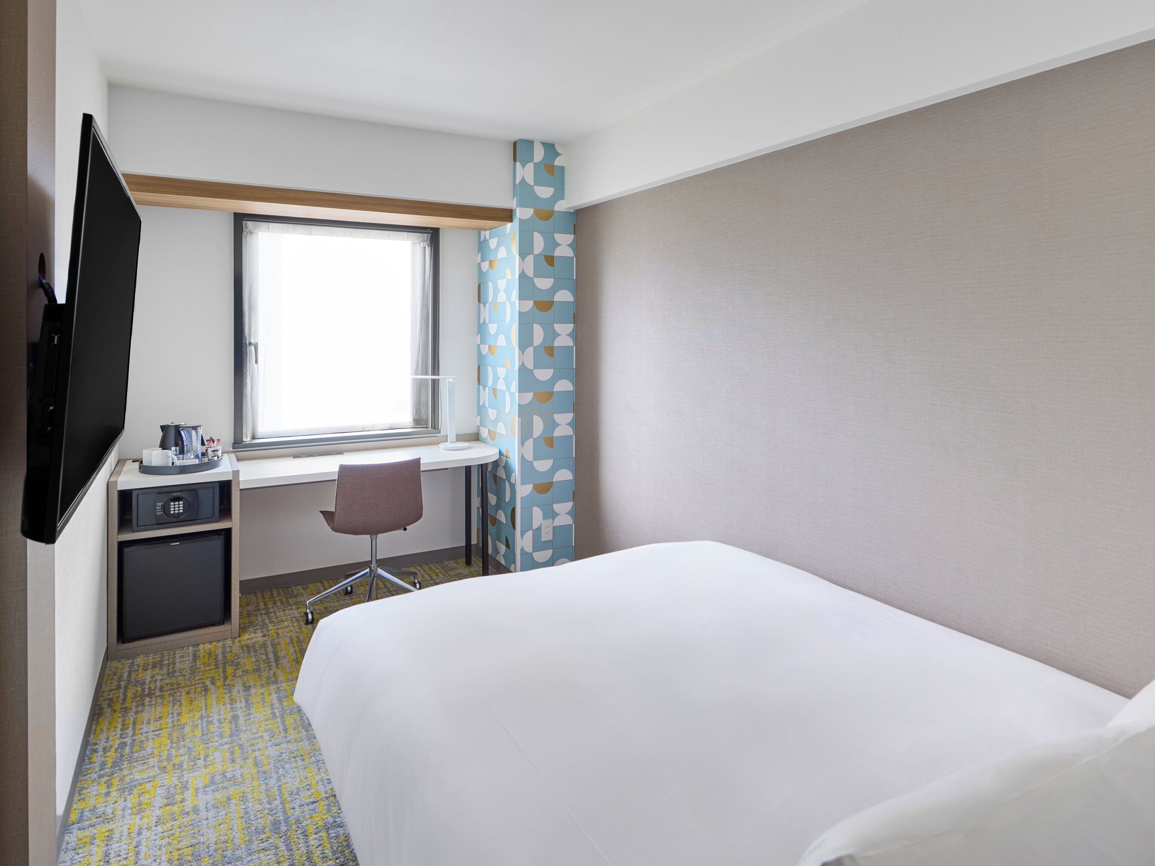 In-room safe, desk, laptop workspace, blackout curtains