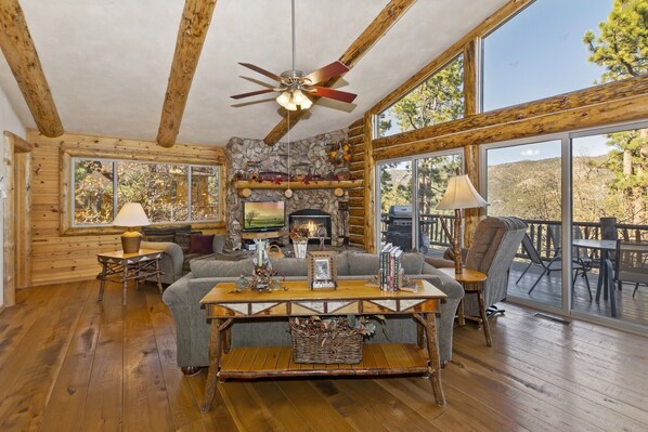 Televisión y chimenea 