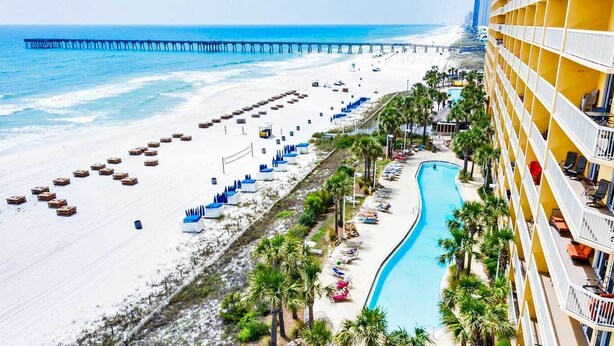 A hotel with a pool, beach, and pier. - Calypso 19th Floor Beachfront - Walk to Pier Park - 2 Beachfront Pools (Panama City)