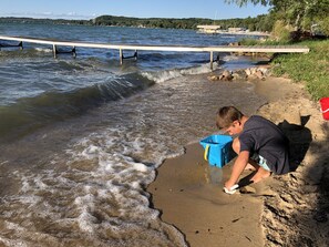 On the beach, sun loungers, beach towels
