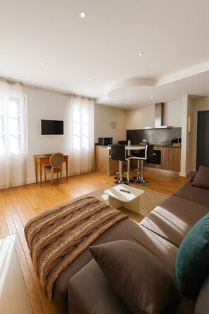 Flat-screen TV, fireplace, books - Family Suite F3 Grant in the heart of Chartres has 55m2 2 bedrooms, parking (Chartres)